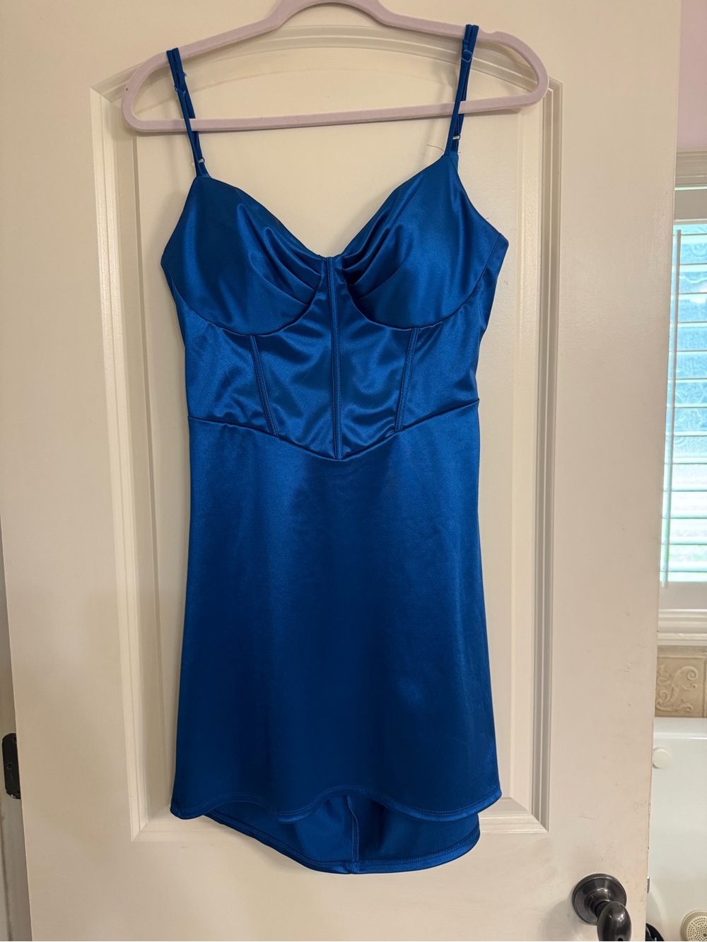B Darlin Cobalt Blue Satin Slip with Corset-Style Bodice